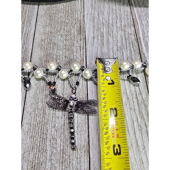 Handcrafted .925 Sterling Silver Glass Pearl Monochrome Dragonfly Pendant Unique - Picture 11 of 11